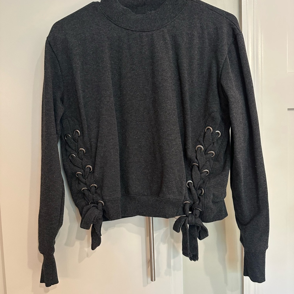 Dark Gray Crop Tie Front Sweatshirt